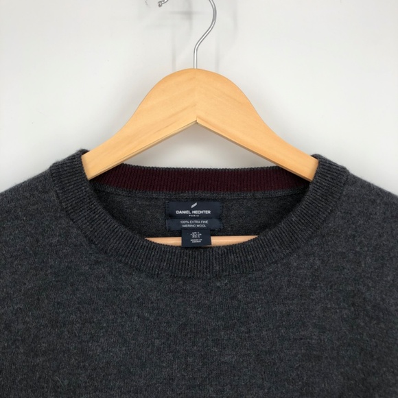 Daniel Hechter Mens Sweater Size Large 100% Merino Wool Charcoal Gray Pullover - Picture 2 of 10